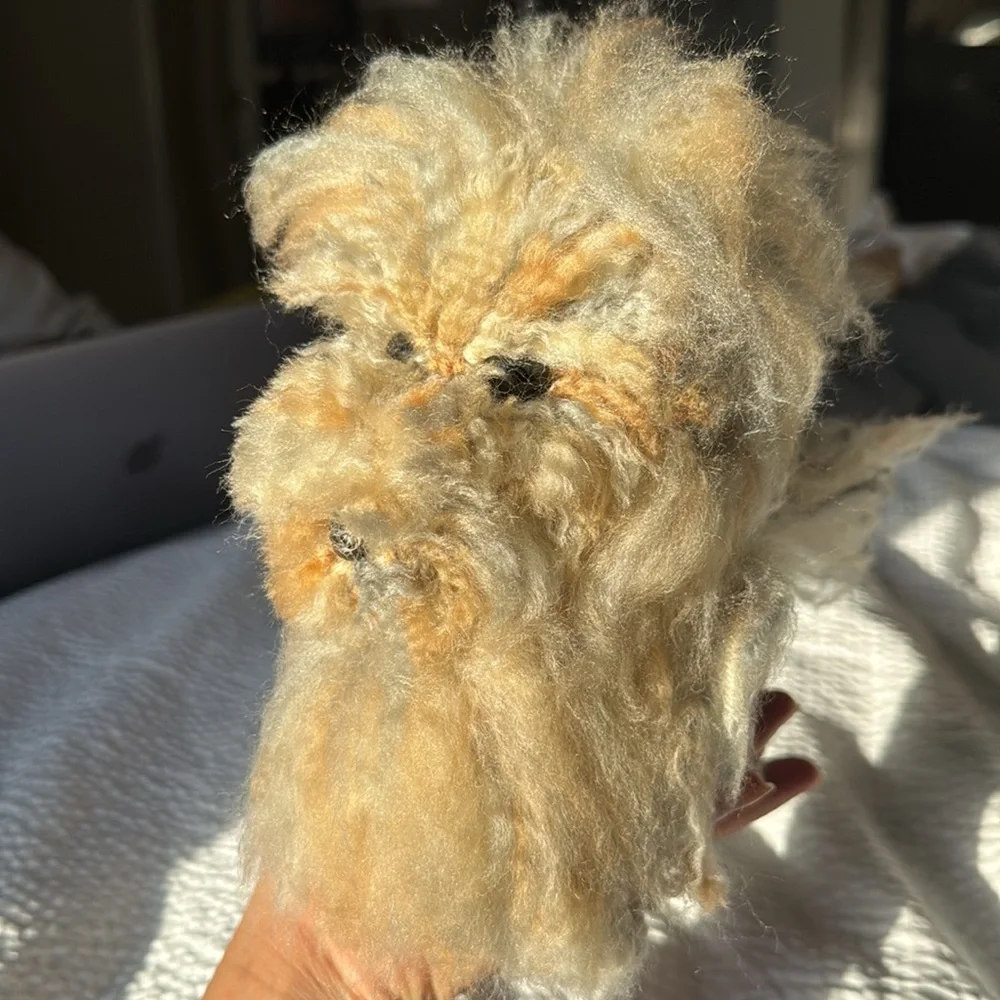 Handmade Fluffy Tan and Cream Dog Plush